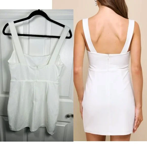 Social Sensation White Square Neck Mini Bodycon Dress Size Medium See Photos - Picture 3 of 7